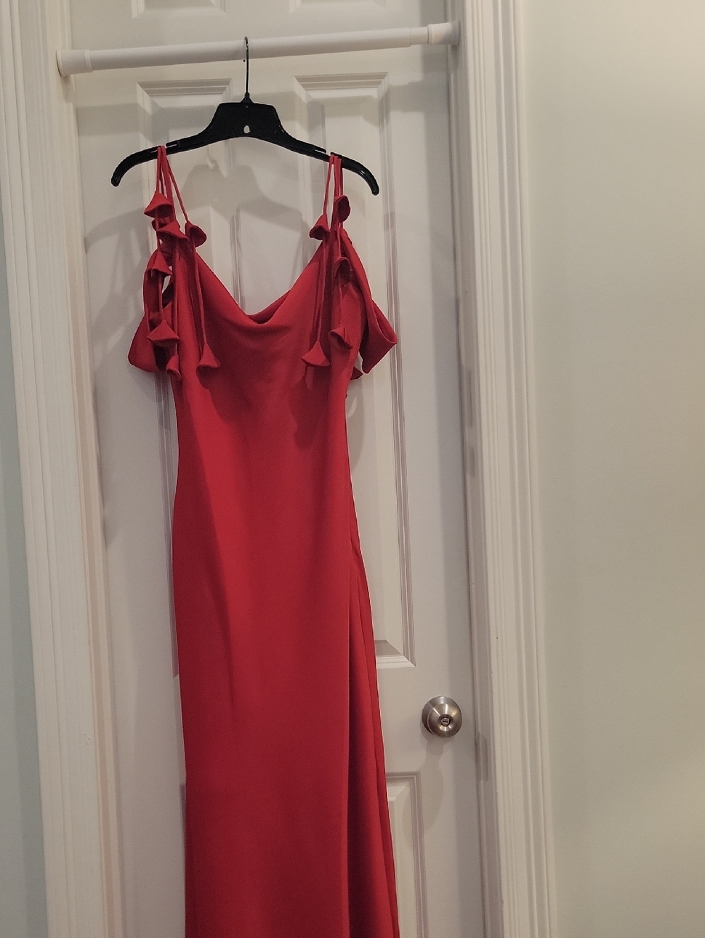 Adelyn Rae Red Ruffle-Strap Maxi Dress
